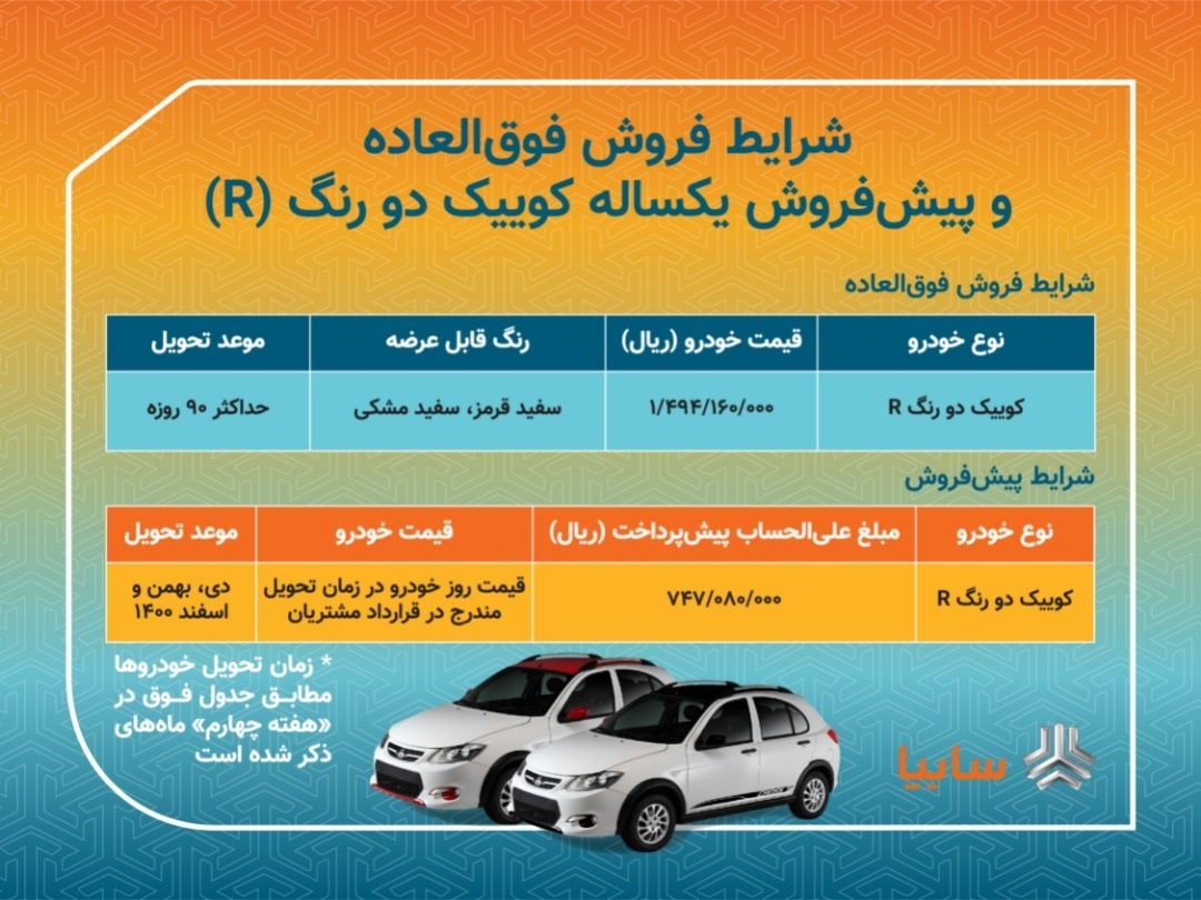 فروش فوق العاده و پیش فروش محصول سایپا با شرایط جدید تا ۳ روز آینده
