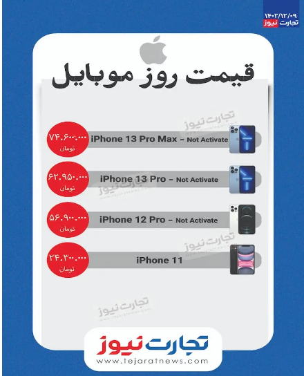 قیمت گوشی آیفون امروز ۹ اسفند ۱۴۰۲