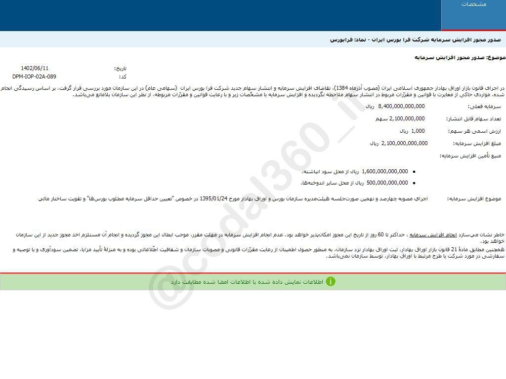 فرابورس افزایش سرمایه می‌دهد