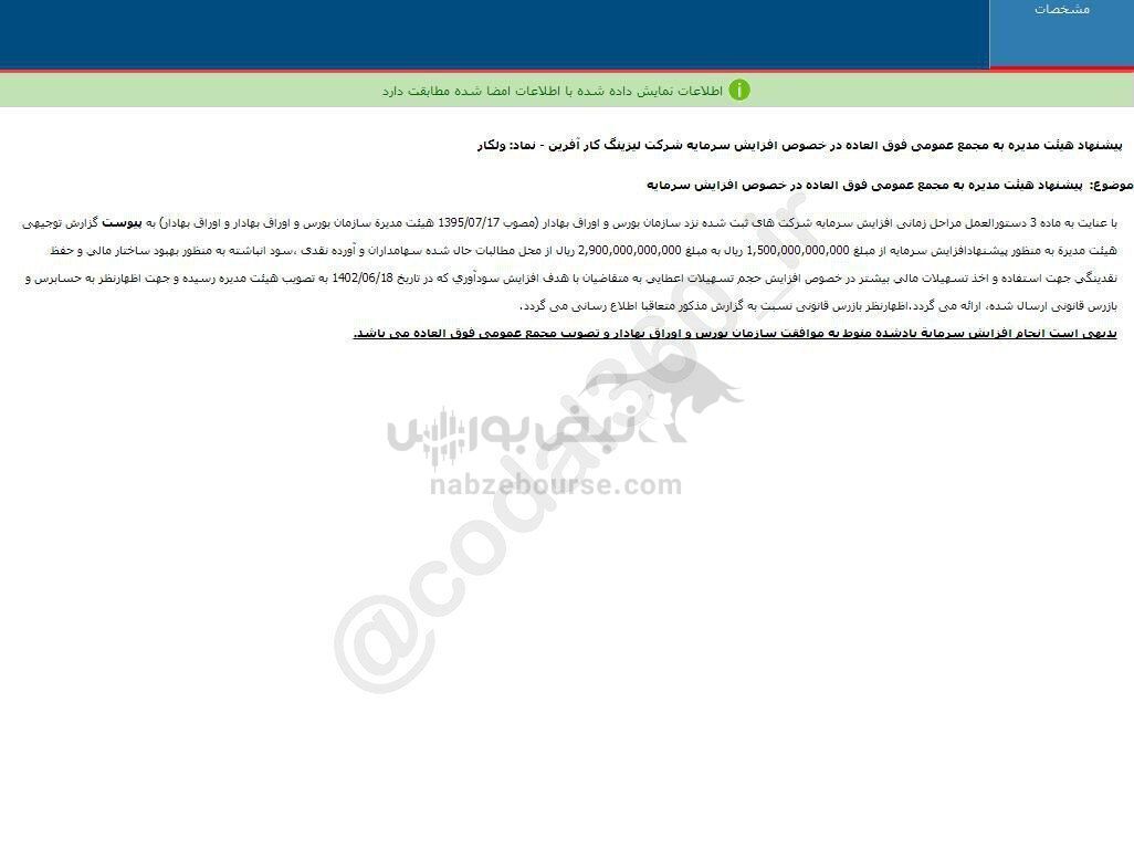 ولکار پیشنهاد افزایش سرمایه داد ولکار پیشنهاد افزایش سرمایه داد