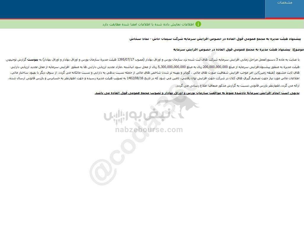 سخاش پیشنهاد افزایش سرمایه داد