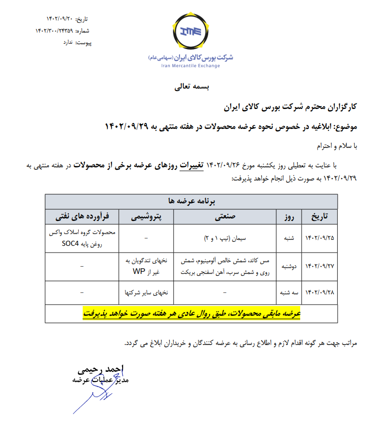 زمان‌بندی جدید عرضه در بورس کالا
