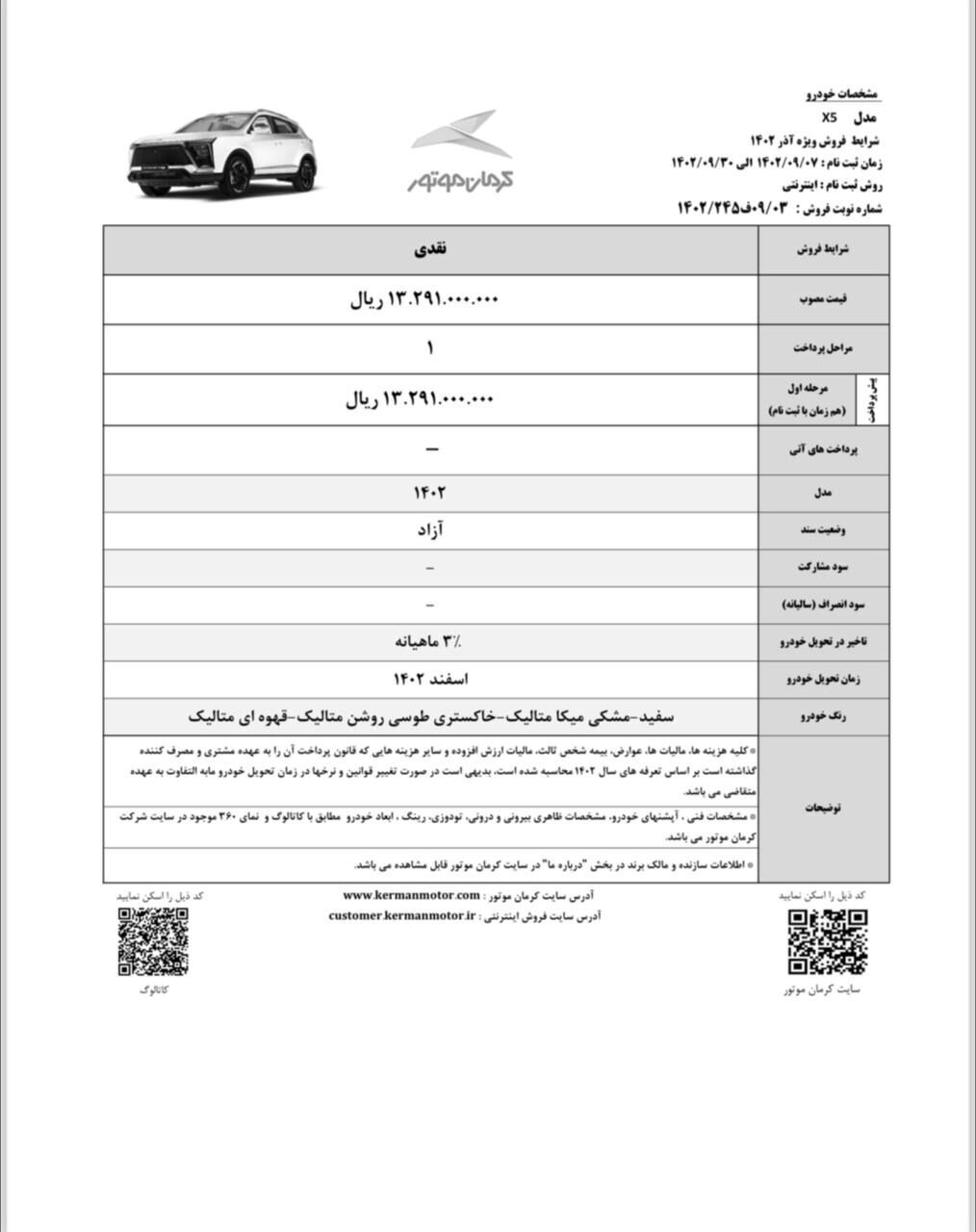 اعلام زمان آغاز و شرایط فروش کی ام سی X ۵ کرمان موتور + جزئیات
