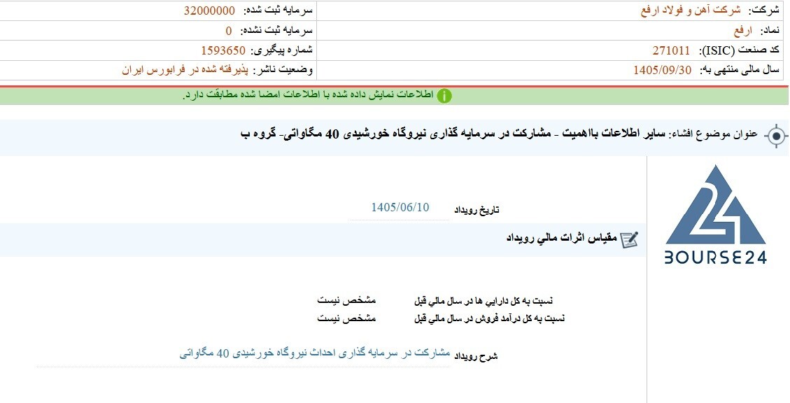 گام استراتژیک «ارفع» برای مهار قطعی برق؛ سرمایهگذاری ۱۸.۸ میلیون دلاری در نیروگاه خورشیدی ۴۰ مگاواتی گام استراتژیک «ارفع» برای مهار قطعی برق؛ سرمایهگذاری ۱۸.۸ میلیون دلاری در نیروگاه خورشیدی ۴۰ مگاواتی